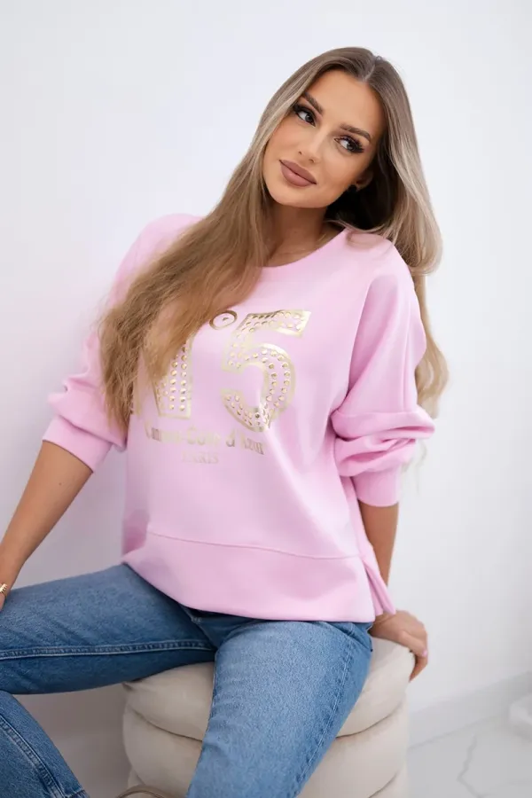 Kesi Włoski Kesi Włoski Printed sweatshirt buttery fabric light pink
