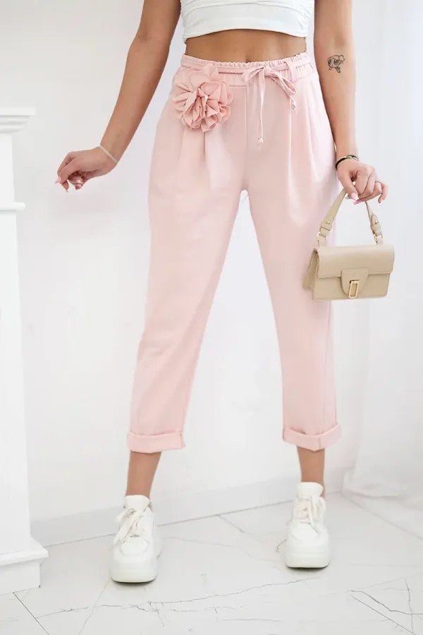 Kesi Włoski Kesi Włoski Punto trousers with decorative flower powder pink