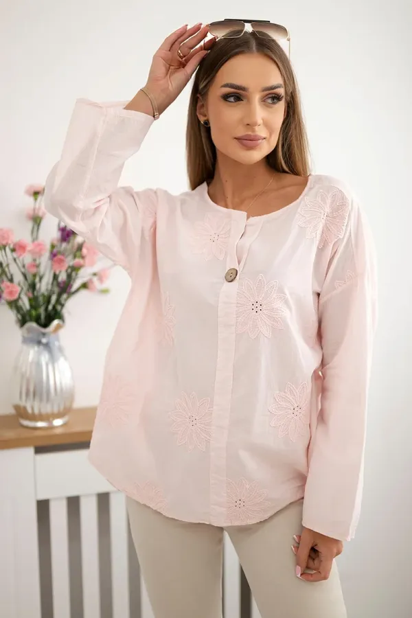 Kesi Włoski Kesi Włoski Shirt blouse with an embroidered pattern powder pink