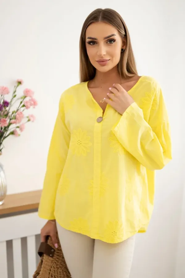 Kesi Włoski Kesi Włoski Shirt blouse with an embroidered pattern yellow