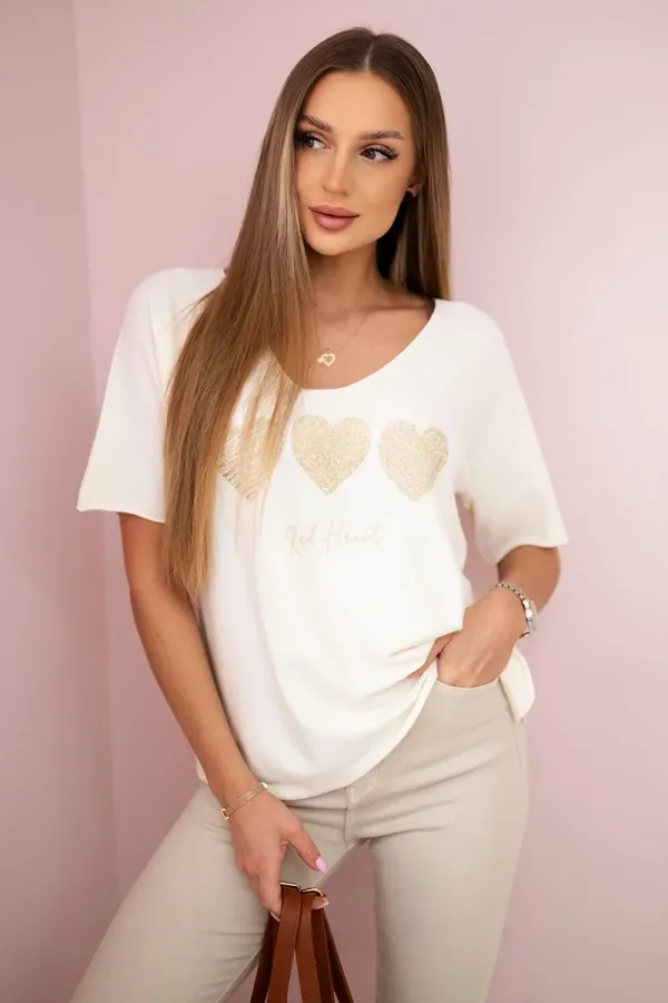 Kesi Włoski Kesi Włoski Sweater blouse with hearts ecru