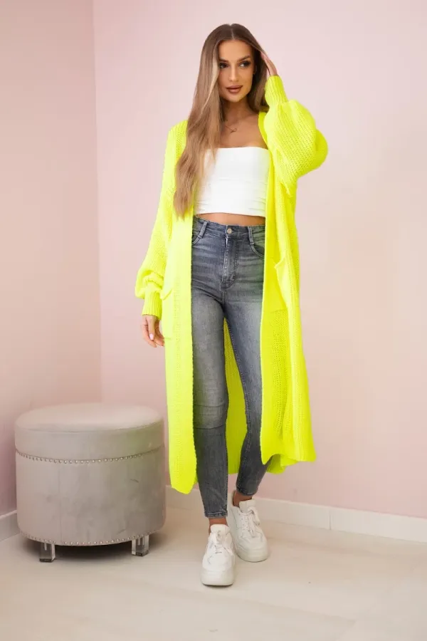 Kesi Włoski Kesi Włoski Sweater long cardigan yellow neon