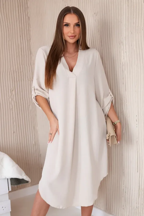 Kesi Włoski Kesi Włoski V-neck dress beige