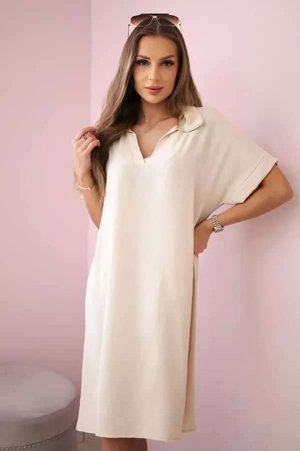 Kesi Włoski Kesi Włoski V-neck dress with collar beige