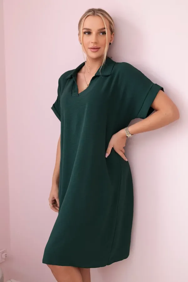 Kesi Włoski Kesi Włoski V-neck dress with collar dark green