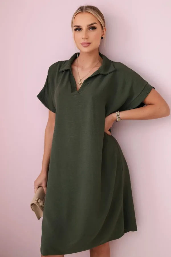 Kesi Włoski Kesi Włoski V-neck dress with collar khaki