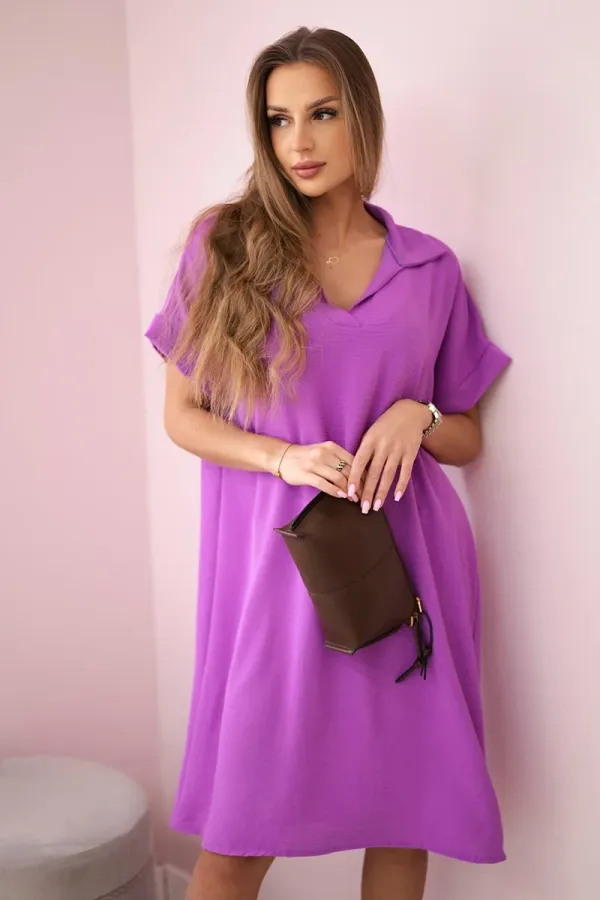Kesi Włoski Kesi Włoski V-neck dress with collar violet