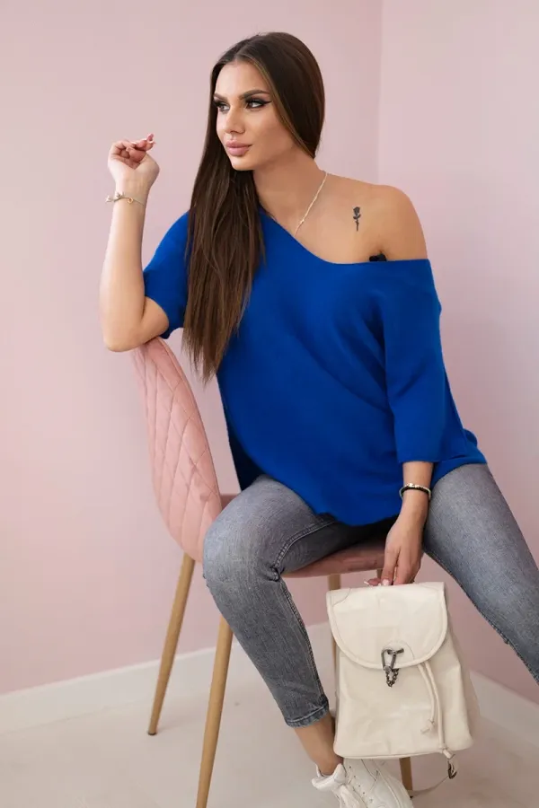 Kesi Włoski Kesi Włoski V-neck sweater blouse cornflower blue