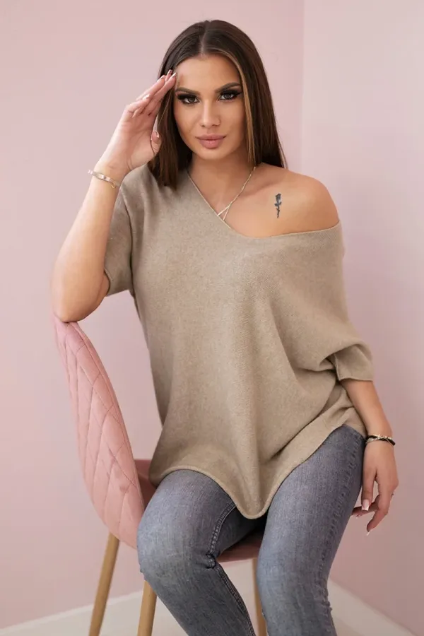 Kesi Włoski Kesi Włoski V-neck sweater blouse dark beige