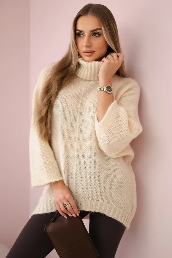 Kesi Włoski Kesi Włoski V-neck sweater ginger Ingwer beige