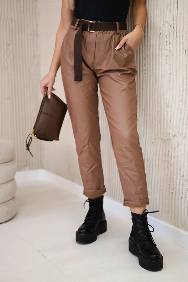 Kesi Włoski Kesi Włoski Waxed trousers with a belt camel