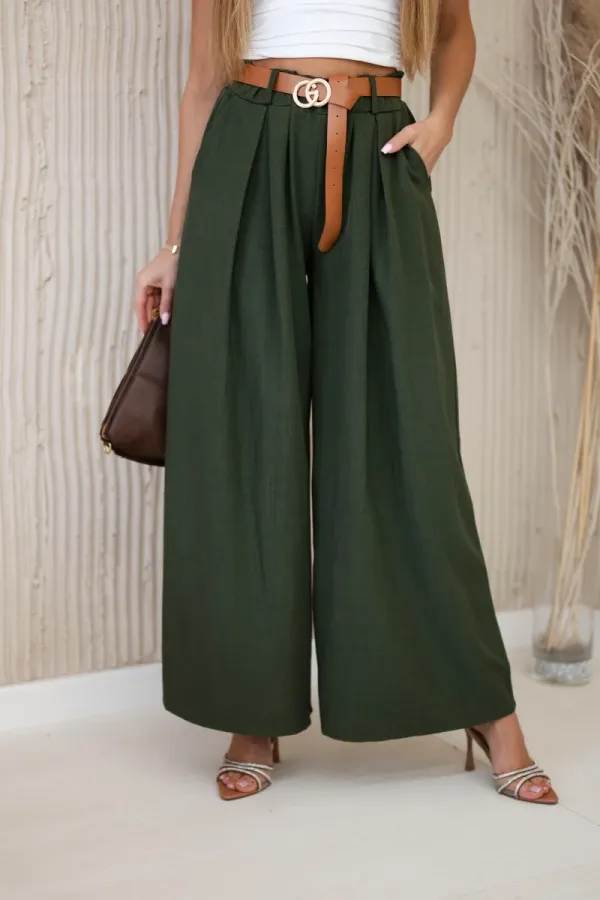 Kesi Włoski Kesi Włoski Wide-leg belted trousers khaki