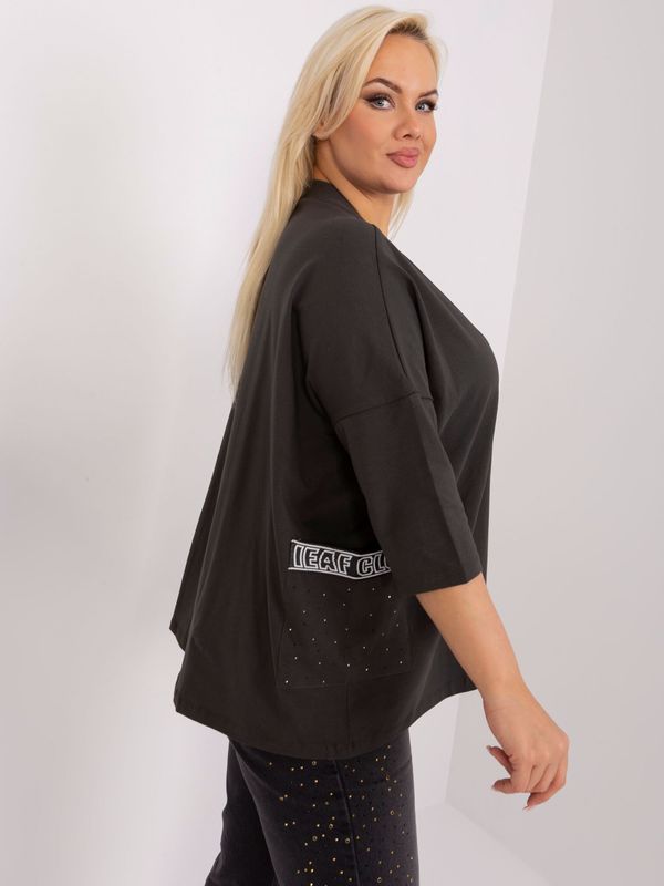 Fashionhunters khaki blouse plus size with rhinestone application