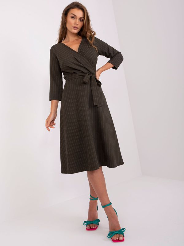 Fashionhunters Khaki cocktail dress with 3/4 sleeves