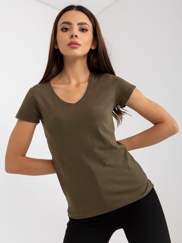 BASIC Feel Good Khaki cotton v-neck t-shirt