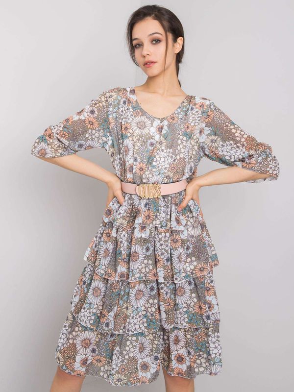 Fashionhunters Khaki dress with floral patterns