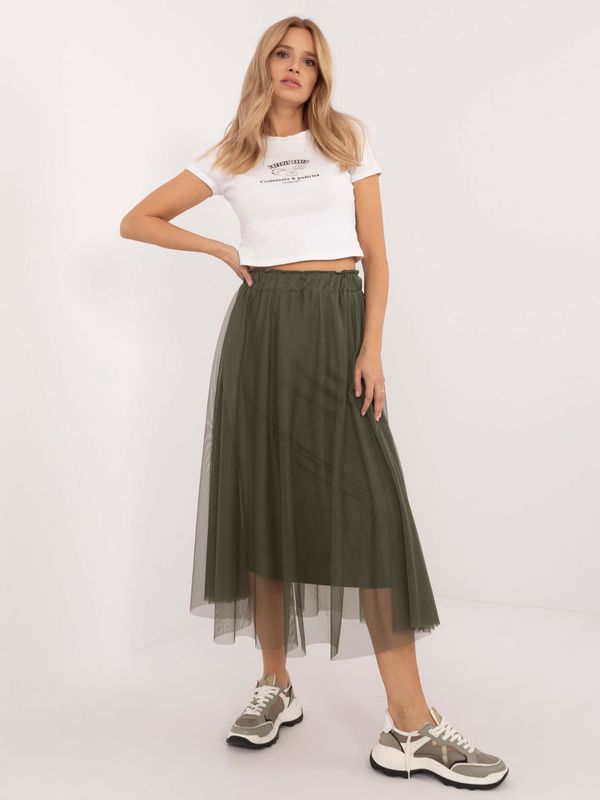 Fashionhunters Khaki Flared Women's Skirt With Lining