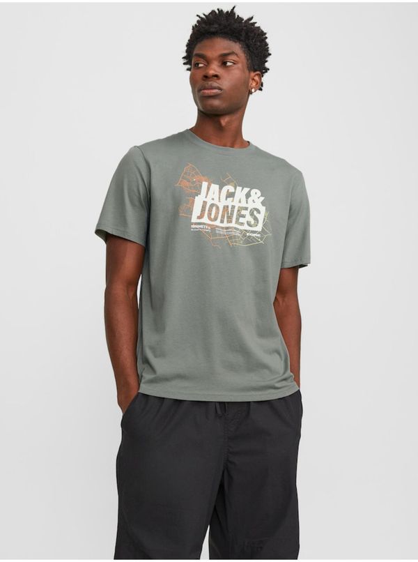 Jack & Jones Khaki Men's T-Shirt Jack & Jones Map - Mens