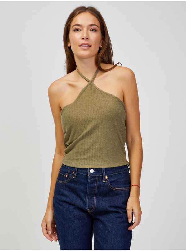 Only Khaki Ribbed Cropped Tank Top ONLY Emma - Women
