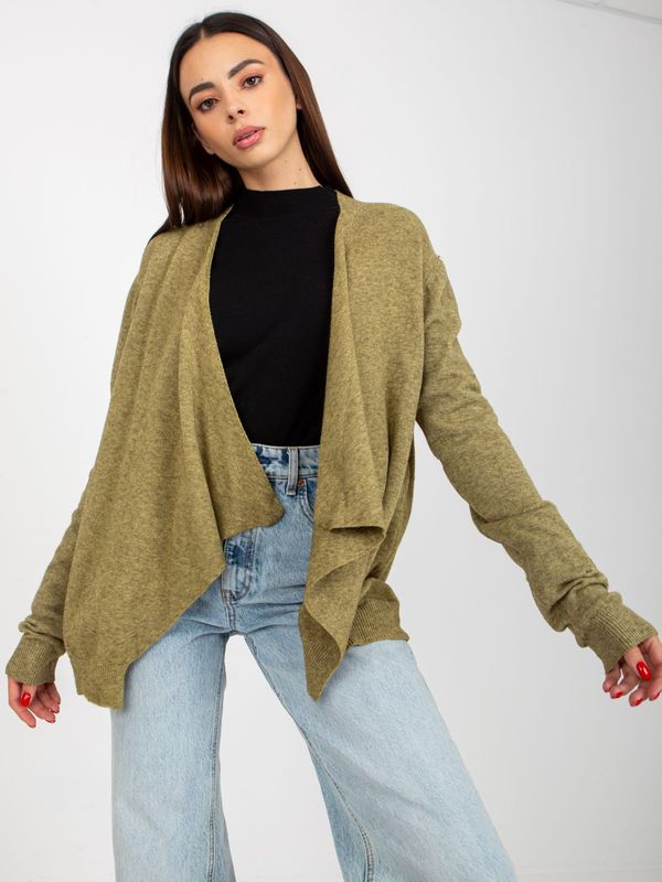 Fashionhunters Khaki short asymmetrical cardigan without fastening