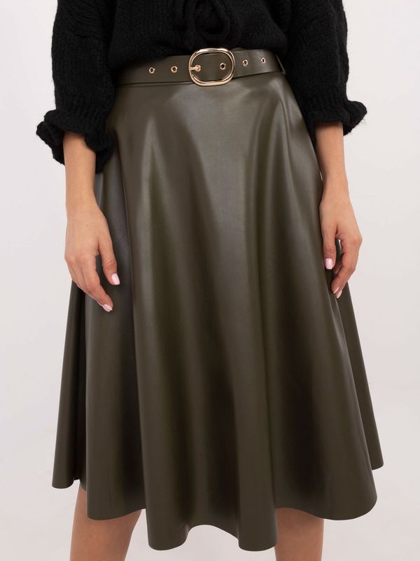 Fashionhunters Khaki skirt made of eco-leather with an elastic waistband