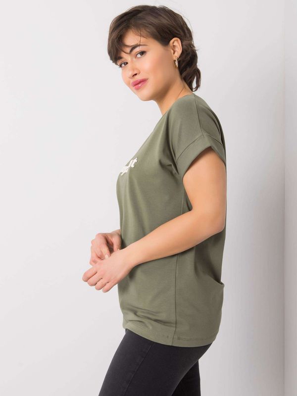 Fashionhunters Khaki T-shirt with embroidered text