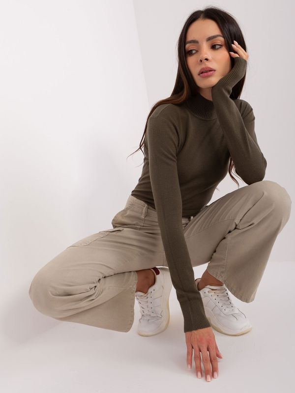 Fashionhunters Khaki women's turtleneck with cuffs