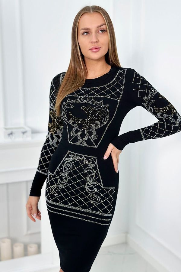 Kesi Knitted dress with gold and silver pattern of black cubic zirconia