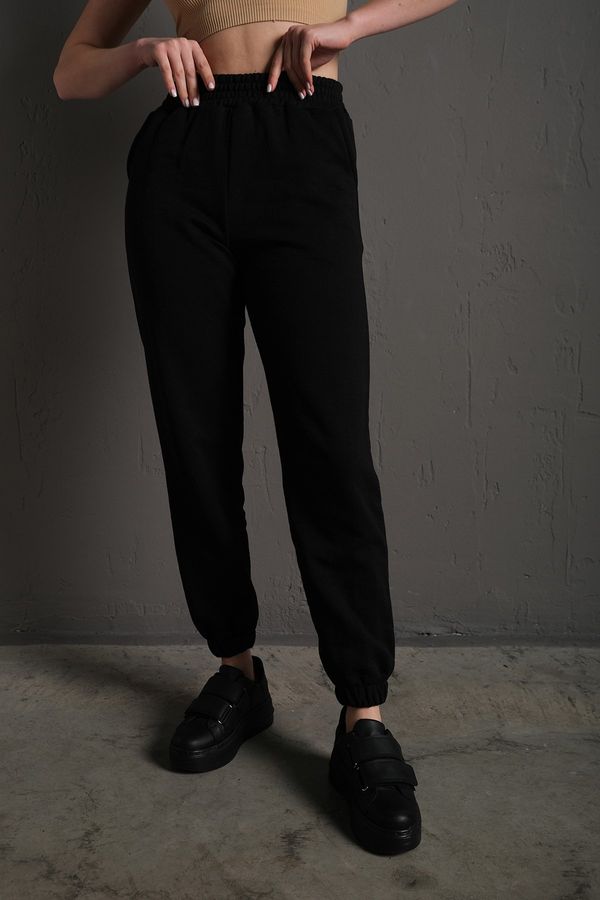 Know Know Women's Black Two Thread Jogger Sweatpants with Elastic Legs.
