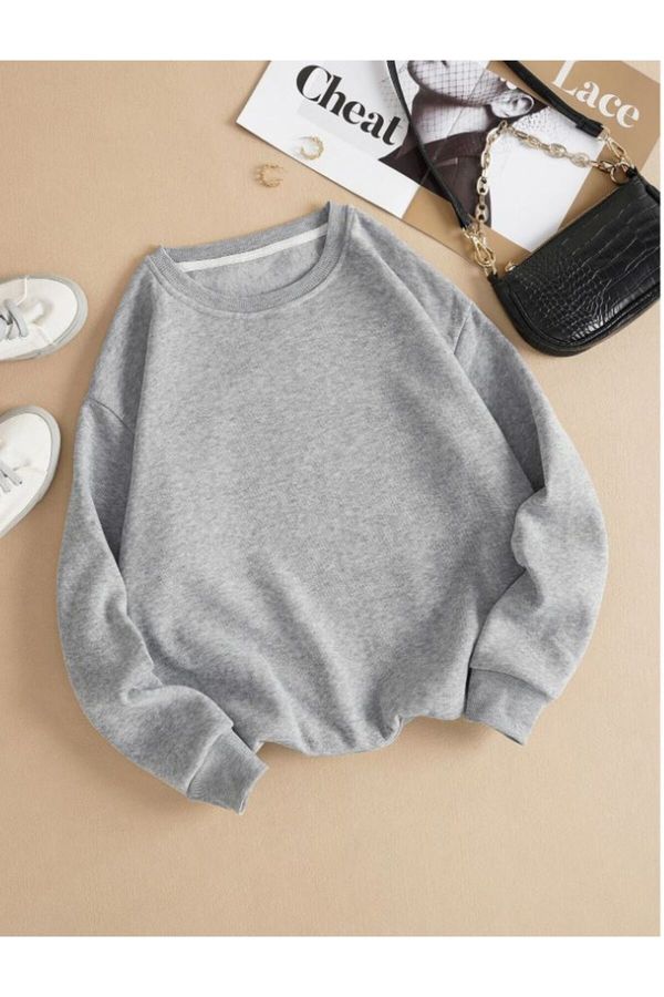 Know Know Women's Gray Plain Crewneck Sweatshirt