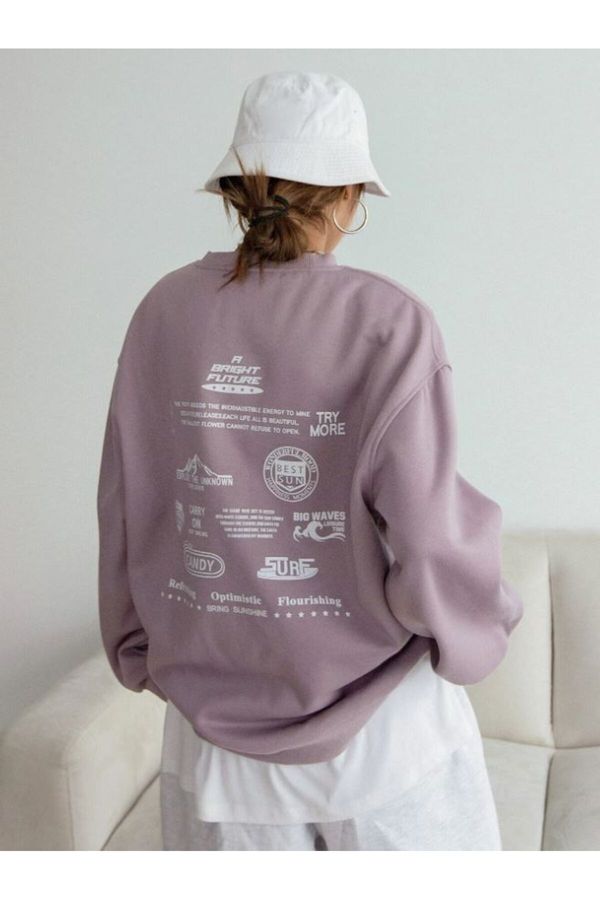 Know Know Women's Lilac Purple Bright Future Printed Crew Neck Sweatshirt