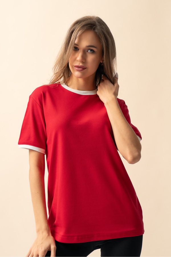 Know Know Women's Red Combed Cotton Interlock Oversize T-Shirt