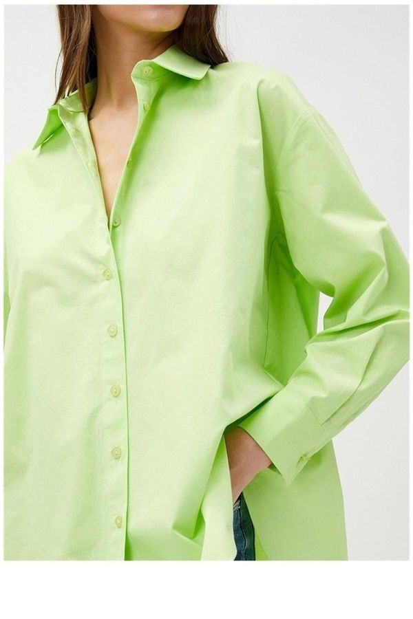 Koton Koton 3sak60011pw 786 Green Women's Cotton Woven Tops Shirt