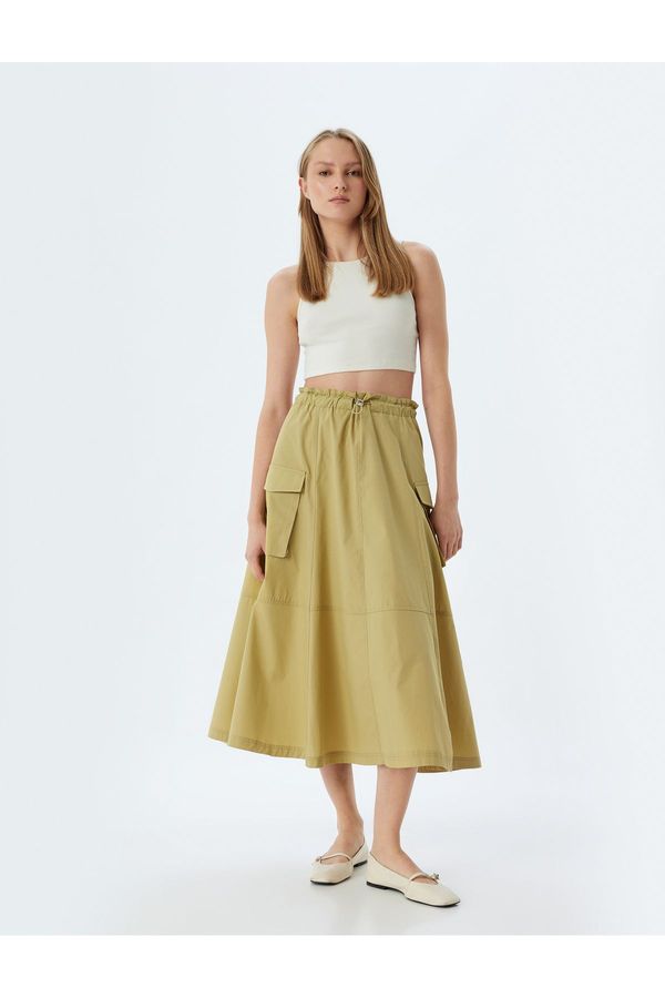 Koton Koton A Cut with Cargo Pocket Elastic Waist Midi Length Skirt