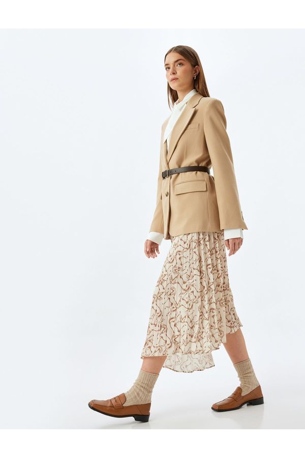 Koton Koton Asymmetrical Patterned Midi Length Pleated Skirt