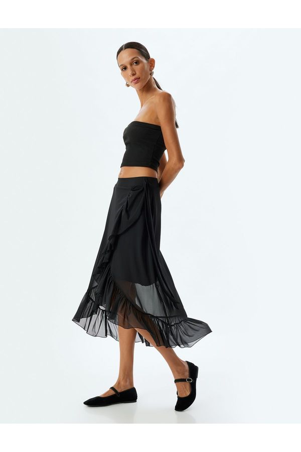 Koton Koton Asymmetrical Tulle Midi Length Ruffle Skirt