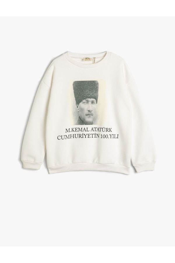 Koton Koton Atatürk Printed Sweatshirt Long Sleeve Crew Neck Ribbed