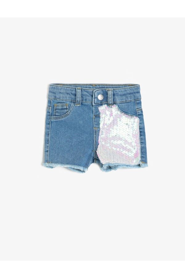 Koton Koton Baby Girl Blue Girl Sequin Detailed Jean Shorts
