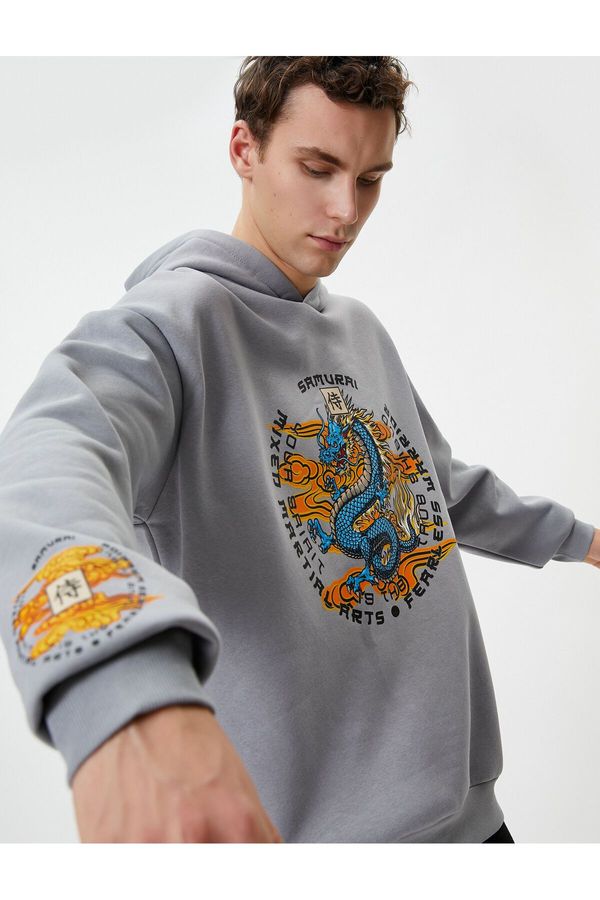 Koton Koton Back Printed Sweatshirt Oversize Hooded Asian Theme
