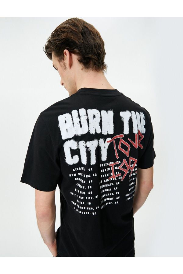 Koton Koton Back Printed T-Shirt Slogan Crew Neck Short Sleeve