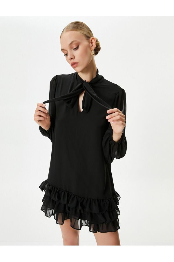 Koton Koton Balloon Sleeve Chiffon Dress Mini Scarf Collar Ruffles