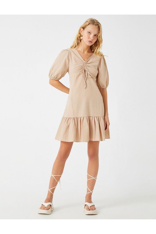 Koton Koton Balloon Sleeve Dress Gathered V-Neck