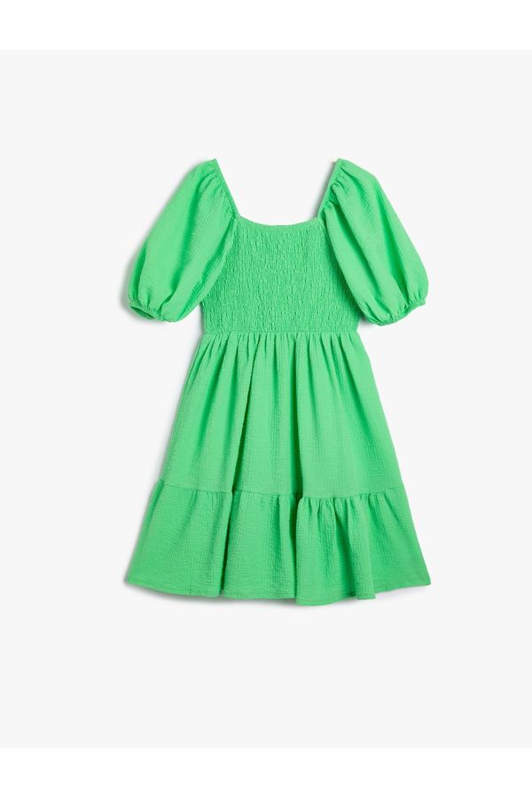 Koton Koton Balloon Sleeve Gimped Square Neck Cotton Dress