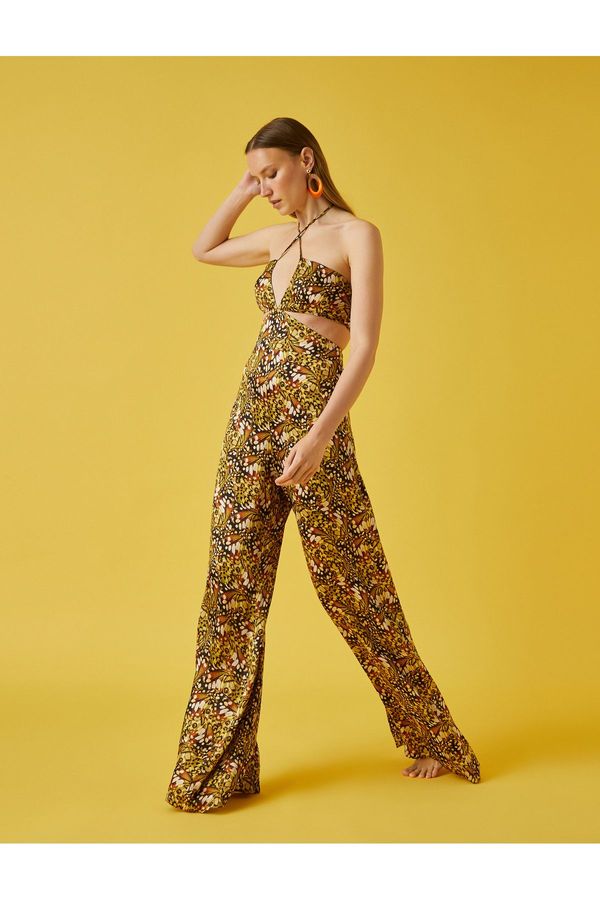 Koton Koton Barbell Window Detail Patterned Jumpsuit