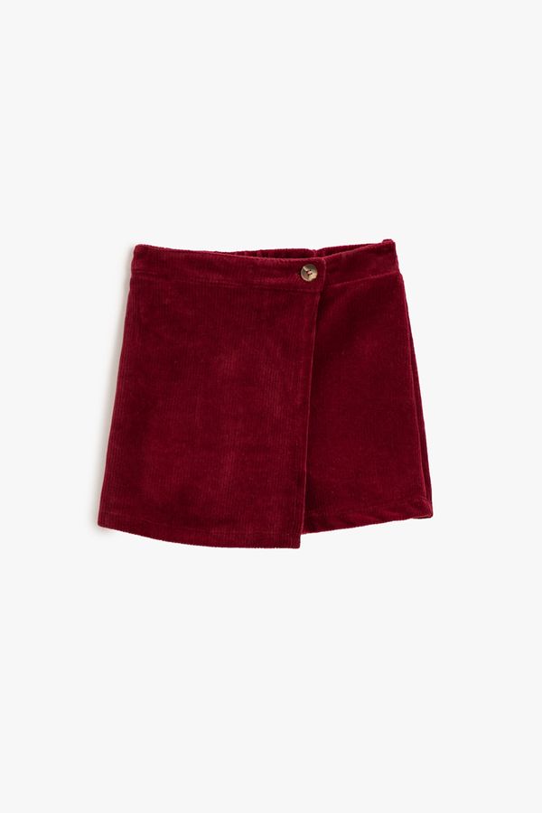 Koton Koton Basic Corduroy Corduroy Shorts Skirt with Button Detail.
