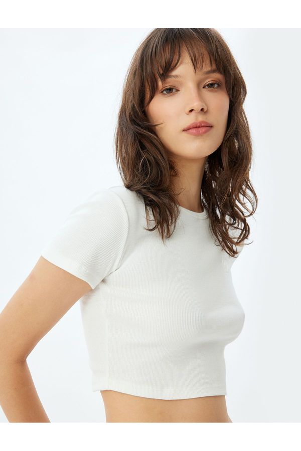 Koton Koton Basic Crop T-Shirt Short Sleeve Crew Neck Cotton