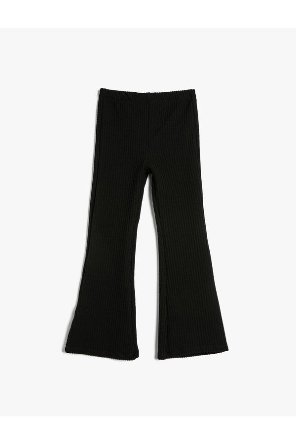 Koton Koton Basic Flared Trousers with Elastic Waist and Ribbed
