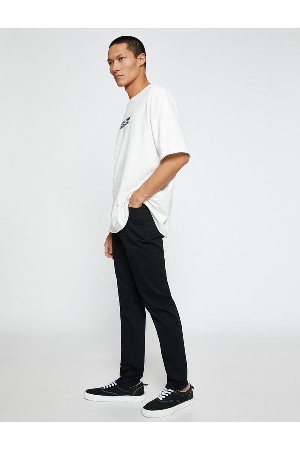 Koton Koton Basic Gabardine Trousers Slim Fit Button Detailed Pockets.