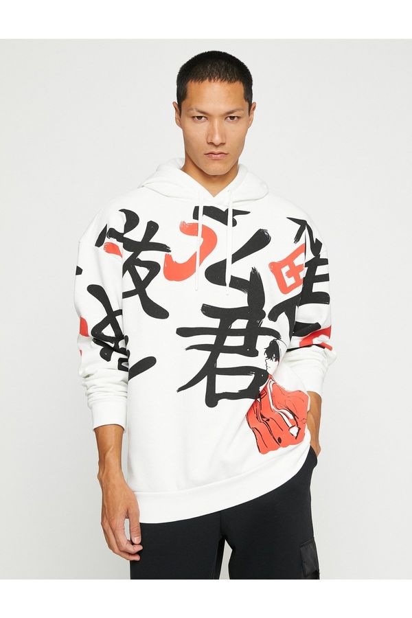 Koton Koton Basic Hooded Oversize Sweatshirt Raised Far East Printed