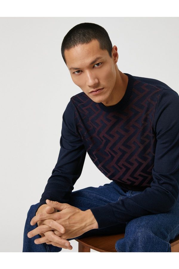Koton Koton Basic Knitwear Sweater Geometric Pattern Textured Crew Neck